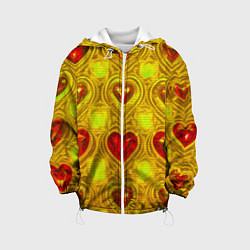 Куртка с капюшоном детская Узор рубиновые сердца, цвет: 3D-белый