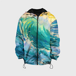 Куртка с капюшоном детская Нарисованные волны моря, цвет: 3D-черный