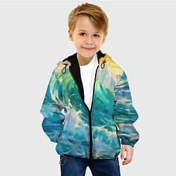 Куртка с капюшоном детская Нарисованные волны моря, цвет: 3D-черный — фото 2