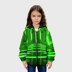 Куртка с капюшоном детская Зеленые световые объекты, цвет: 3D-черный — фото 2