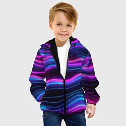 Куртка с капюшоном детская Фиолетовые неоновые волны, цвет: 3D-черный — фото 2