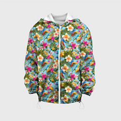 Куртка с капюшоном детская Разноцветные цветочки гавайские, цвет: 3D-белый