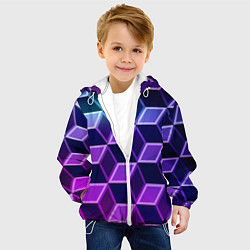 Куртка с капюшоном детская Неоновые кубы иллюзия, цвет: 3D-белый — фото 2