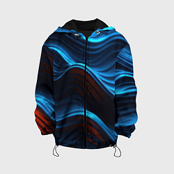 Куртка с капюшоном детская Синие волны абстракт, цвет: 3D-черный