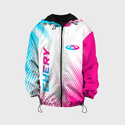 Куртка с капюшоном детская Chery neon gradient style: надпись, символ, цвет: 3D-черный