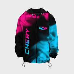 Куртка с капюшоном детская Chery - neon gradient: надпись, символ, цвет: 3D-черный