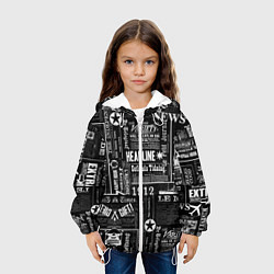Куртка с капюшоном детская Паттерн с надписями на чёрном, цвет: 3D-белый — фото 2