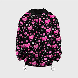 Куртка с капюшоном детская Черный фон, барби и цветы, цвет: 3D-черный