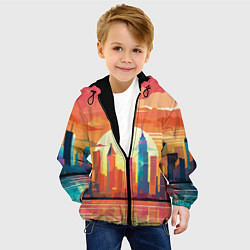 Куртка с капюшоном детская Городской пейзаж на рассвете, цвет: 3D-черный — фото 2