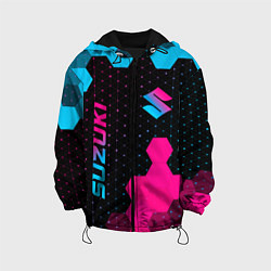 Куртка с капюшоном детская Suzuki - neon gradient: надпись, символ, цвет: 3D-черный