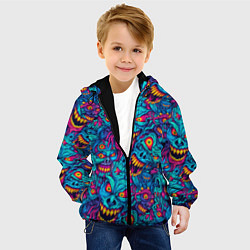 Куртка с капюшоном детская Неоновые монстры - graffiti art style pattern, цвет: 3D-черный — фото 2