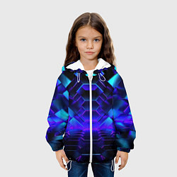 Куртка с капюшоном детская Неоновый синий тоннель абстракция, цвет: 3D-белый — фото 2