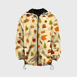Куртка с капюшоном детская Паттерн - осень, цвет: 3D-черный