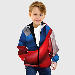 Куртка с капюшоном детская Объемная абстракция в цветах флага РФ, цвет: 3D-черный — фото 2