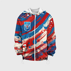 Куртка с капюшоном детская Герб России и брызги краски, цвет: 3D-белый