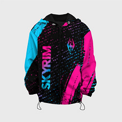 Куртка с капюшоном детская Skyrim - neon gradient: надпись, символ, цвет: 3D-черный