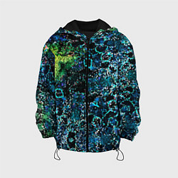 Куртка с капюшоном детская Мозаичный узор в синих и зеленых тонах, цвет: 3D-черный