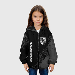 Куртка с капюшоном детская Porsche speed на темном фоне со следами шин: надпи, цвет: 3D-черный — фото 2