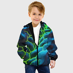 Куртка с капюшоном детская Зеленые текстурные плиты, цвет: 3D-черный — фото 2