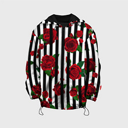 Куртка с капюшоном детская Полосы и красные розы, цвет: 3D-черный