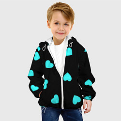 Куртка с капюшоном детская С голубыми сердечками на черном, цвет: 3D-белый — фото 2