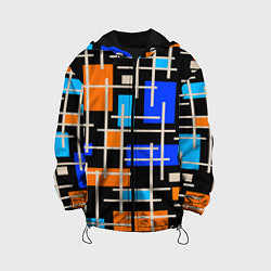 Куртка с капюшоном детская Разноцветная прямоугольная абстракция, цвет: 3D-черный
