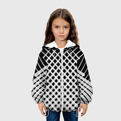 Куртка с капюшоном детская Черно-белые ромбы и клетки, цвет: 3D-белый — фото 2