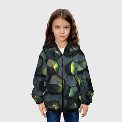 Куртка с капюшоном детская Черная текстура с зелеными камнями, цвет: 3D-черный — фото 2