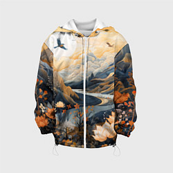 Куртка с капюшоном детская Солнечное утро в цветущих горах, цвет: 3D-белый