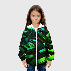 Куртка с капюшоном детская Dark green abstract, цвет: 3D-белый — фото 2