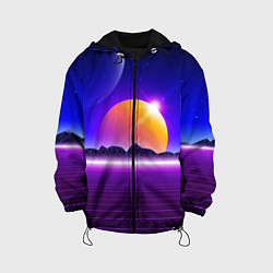 Куртка с капюшоном детская Mountains - sun - space - vaporwave, цвет: 3D-черный