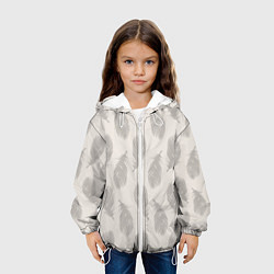 Куртка с капюшоном детская Бежевый паттерн с перьями, цвет: 3D-белый — фото 2