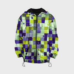 Куртка с капюшоном детская Ретро квадраты болотные, цвет: 3D-черный