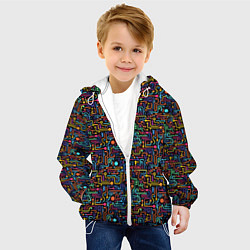 Куртка с капюшоном детская Абстрактные разноцветные линии на черном фоне, цвет: 3D-белый — фото 2