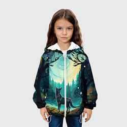 Куртка с капюшоном детская Волк в ночном лесу фолк-арт, цвет: 3D-белый — фото 2