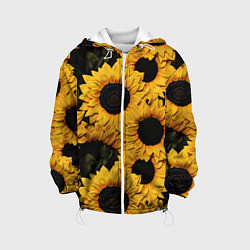 Куртка с капюшоном детская Подсолнухи объемными мазками от нейросети, цвет: 3D-белый