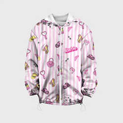 Куртка с капюшоном детская Барби - розовая полоска и аксессуары, цвет: 3D-белый