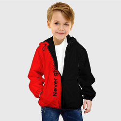 Куртка с капюшоном детская Never give up мотивация красно-чёрный, цвет: 3D-черный — фото 2