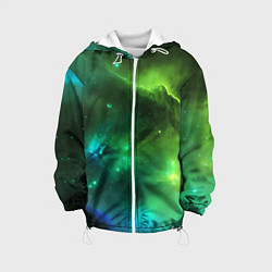 Куртка с капюшоном детская Бескрайний космос зелёный, цвет: 3D-белый