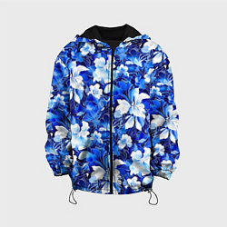 Куртка с капюшоном детская Голубой цветник, цвет: 3D-черный