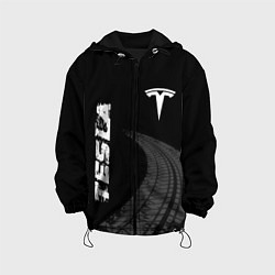 Куртка с капюшоном детская Tesla speed на темном фоне со следами шин вертикал, цвет: 3D-черный
