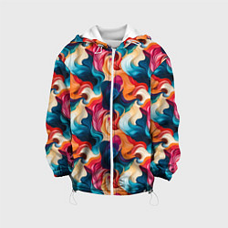 Куртка с капюшоном детская Паттерн абстрактные разноцветные волны, цвет: 3D-белый