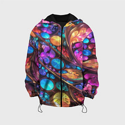 Куртка с капюшоном детская Яркий абстрактный фрактальный узор, цвет: 3D-черный