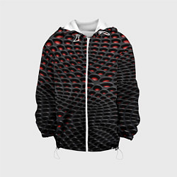 Куртка с капюшоном детская Узор на чёрно красном карбоновом фоне, цвет: 3D-белый
