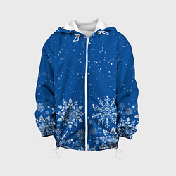 Куртка с капюшоном детская Текстура снежинок на синем фоне, цвет: 3D-белый
