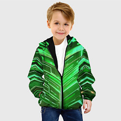 Куртка с капюшоном детская Зелёные неон полосы киберпанк, цвет: 3D-черный — фото 2