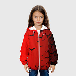 Куртка с капюшоном детская Летучие мыши на красном фоне, цвет: 3D-белый — фото 2