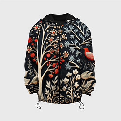 Куртка с капюшоном детская Новогодние узоры и деревья, цвет: 3D-черный