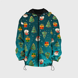 Куртка с капюшоном детская Подарки новогодние елки и Санта - паттерн градиент, цвет: 3D-черный