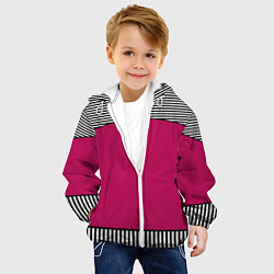 Куртка с капюшоном детская Узор из красного и черно-белых полос, цвет: 3D-белый — фото 2